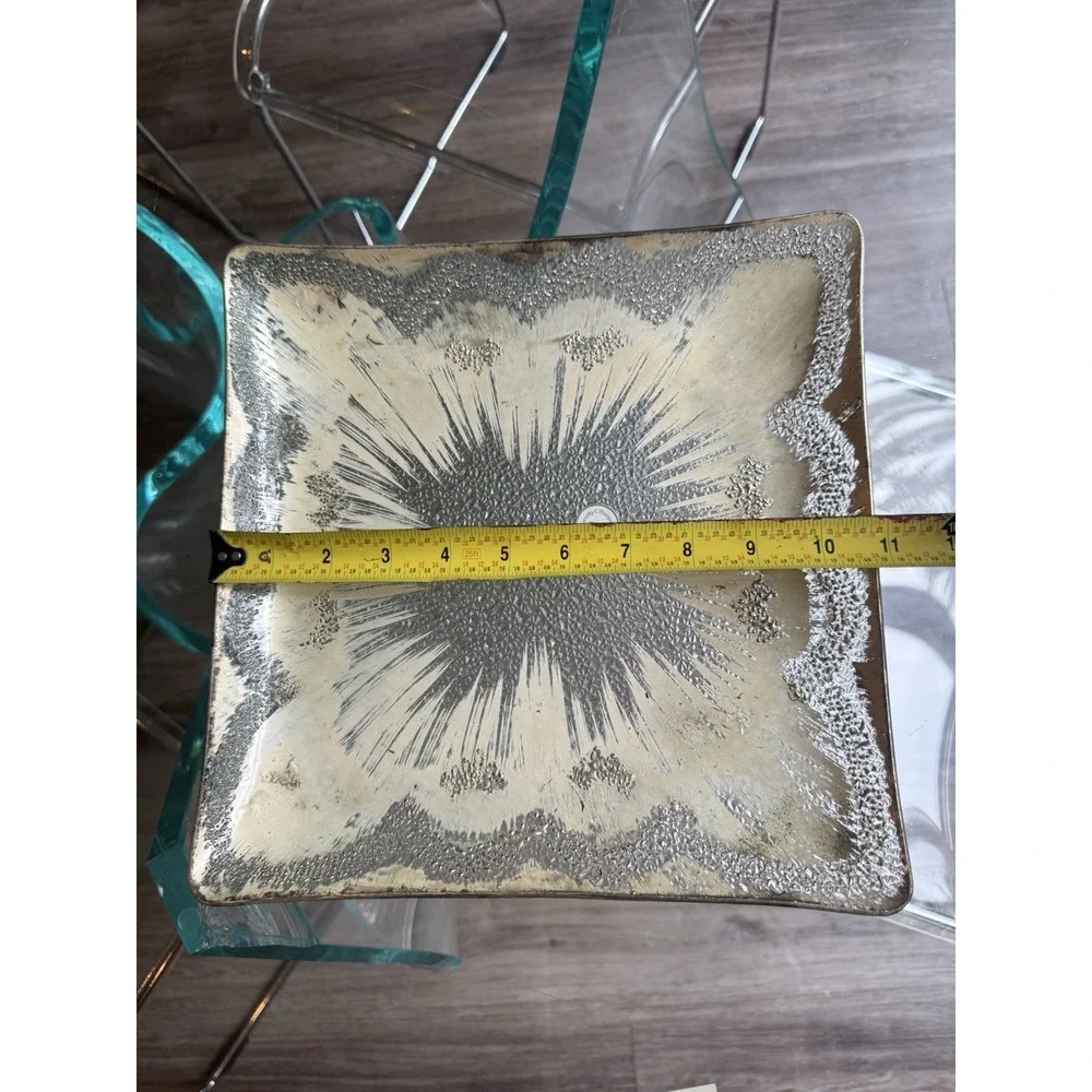 Vintage Dorothy Thorpe Atomic Splash Sterling Silver On Crystal Square Tray 11